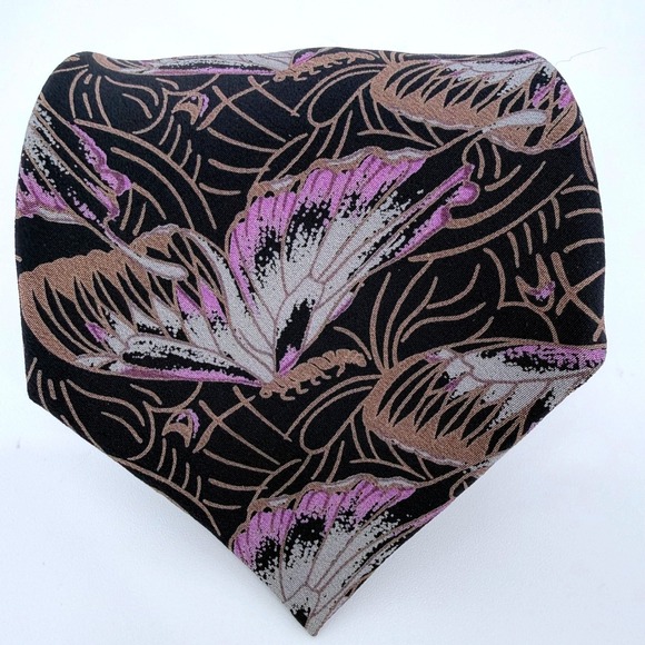 Vintage Giorgio Armani Cravatte Silk Tie Black Purple Butterfly Silk Italy 57L